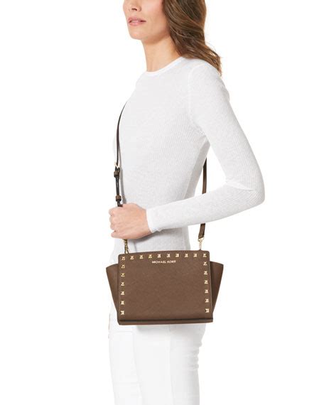 michael michael kors medium selma studded messenger dark dune|Michael Kors Selma Studded Messenger .